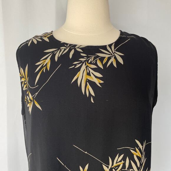 Sleeveless Midi Dress Plus Size 14 16 Black Tan Tropical Palm Sleevless Casual - Picture 2 of 16